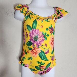 NWT Janie and Jack yellow floral ruffle one peice swimsuit. 18-24 months.